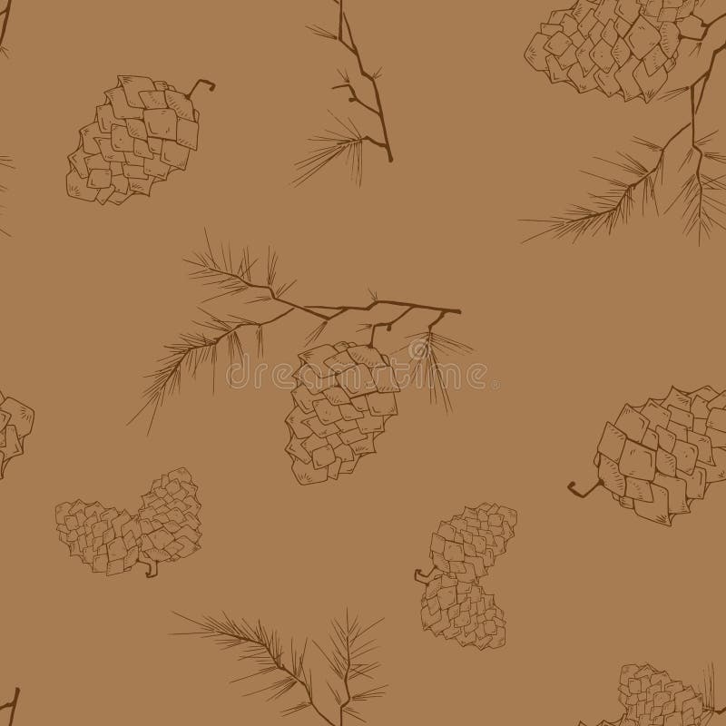 Fir-tree branch with a cone seamless pattern. Vector illustration of a pine cone on a pine branch. Fir-tree branch with a cone royalty free illustration Fir-tree branch with a cone seamless pattern. Vector illustration of a pine cone on a pine branch. Fir-tree branch with a cone royalty free illustration