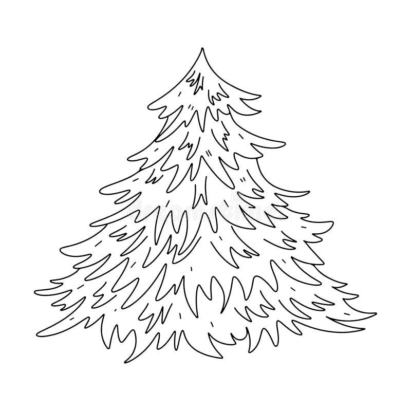 Fir Tree in Hand Drawn Doodle Style. Coloring Page for Children ...