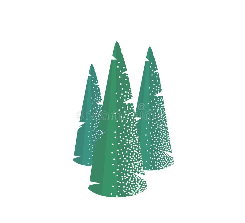 Fir tree with snow texture. Pine xmas vector illustration isolated on white background. Simple flat cartoon green spruce