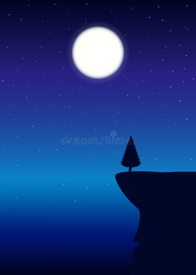Fir Trees Silhouette Standing on a Cliff with Moon Stock Vector -  Illustration of element, scenery: 140620042