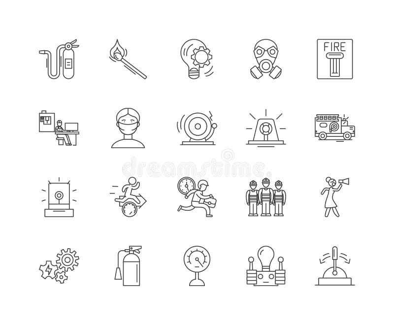 Fire alarm line icons, signs, vector set, outline illustration concept stock illustration Fire alarm line icons, signs, vector set, outline illustration concept stock illustration