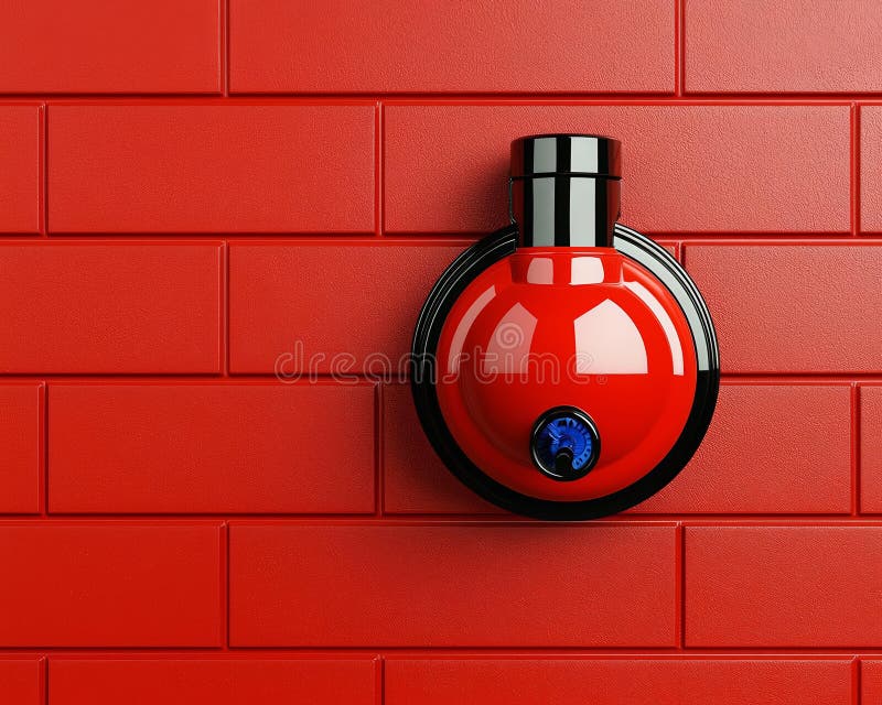 Fire alarm manual system. bright red automatic fire alarm mounted on textured red wall, showcasing its sleek design and royalty free illustration