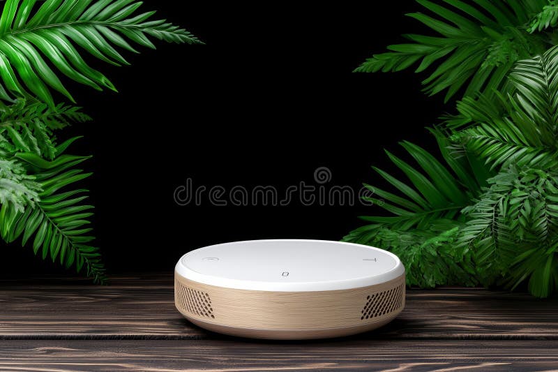 Fire alarm manual system. modern home safety alarm device surrounded by lush green foliage, showcasing sleek design and royalty free illustration