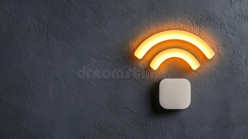 Fire alarm manual system. Wireless fire alarm system with glowing signal on textured wall stock illustration
