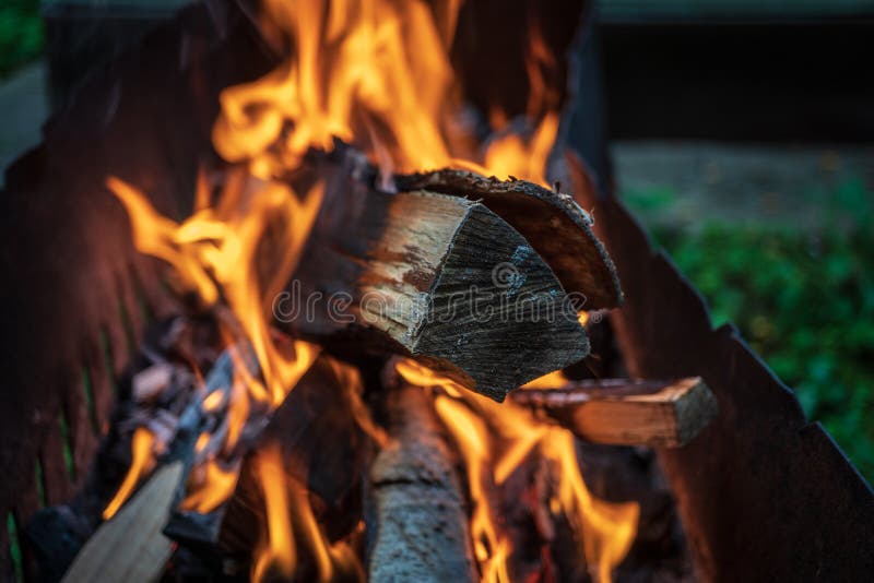 Fire in the Barbecue, Firewood is Burning Stock Photo Image of