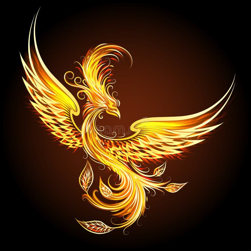Fire Bird Phoenix on Black Background Stock Vector - Illustration of  metaphor, mythology: 226780544