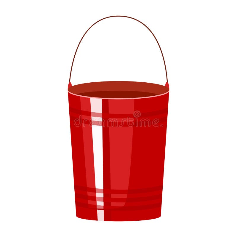 Fire Bucket Isolated on White Background. Red Metal Bucket Symbol in