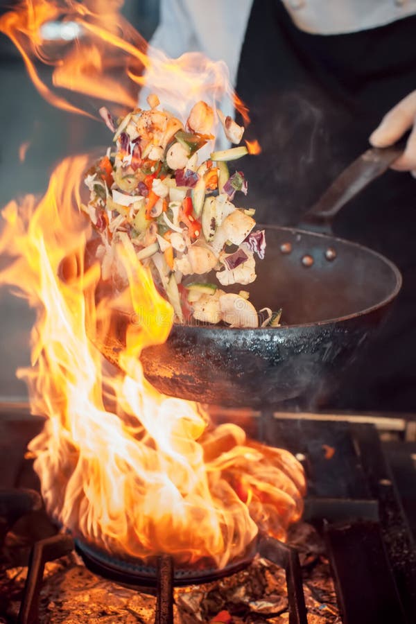 Fire Burn, Cooking on Iron Pan Stock Image Image of professional