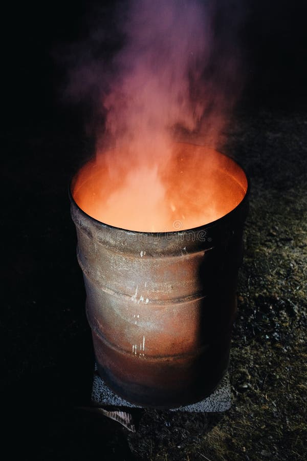 Fire Burning Inside a Metal Barrel Stock Image Image of homeless