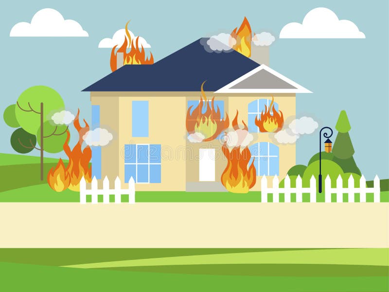 Fire, Burning Mansion, House. in Minimalist Style Stock Vector -  Illustration of cartoon, abstract: 155113928