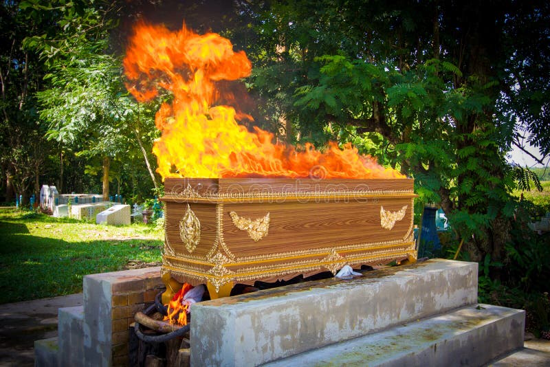 Fire on the Coffin for Cremation, Thai Culture Stock Photo Image of