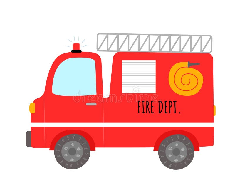 Cute Cartoon Fire Truck With Lettering Isolated On White Background Stock Illustration Illustration Of Helmet Collection 202403467