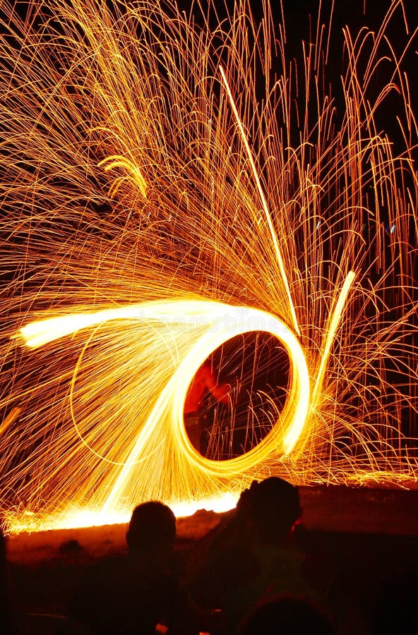 Fire Dance Along the Beach in the Dark Stock Image Image of water, automated 55248749
