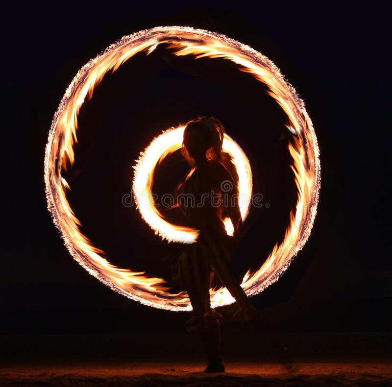 Fire Dance on the Beach at Night