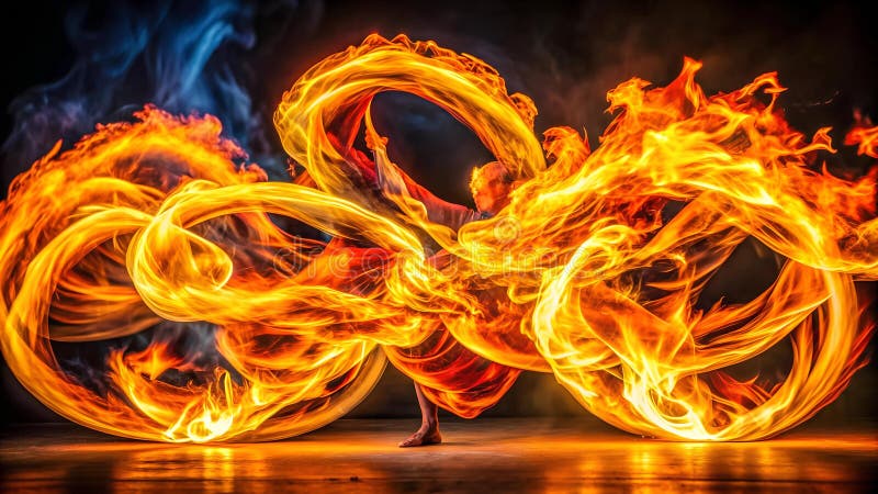 Fire Dancing in Super Slow Motion A Visual Feast of Ethereal Beauty Generative AI royalty free stock image