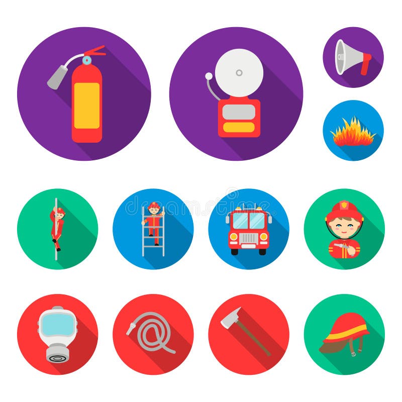 Fire Department Flat Icons In Set Collection For Design. Firefighters