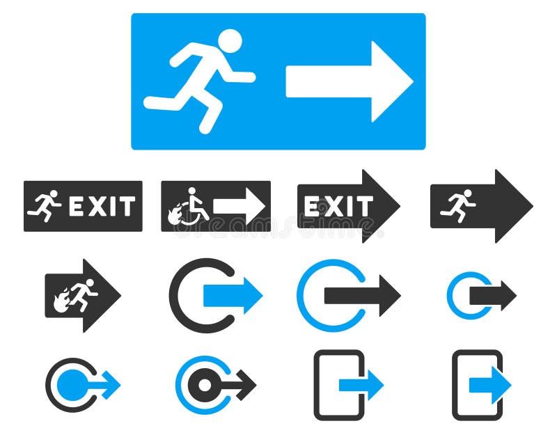 Fire Exit Flat Raster Icon Set stock illustration
