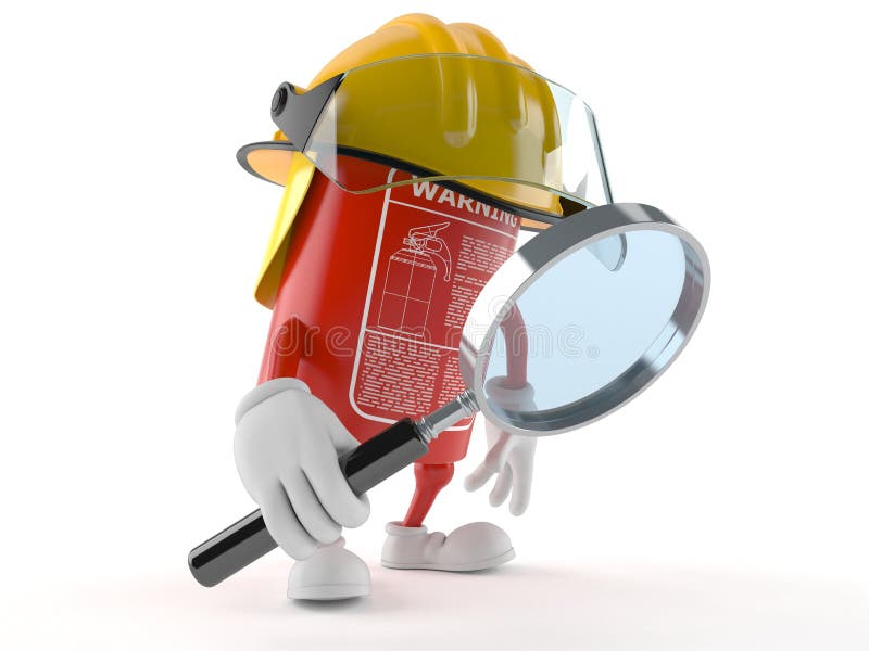 Fire extinguisher character looking through magnifying glass vector illustration Fire extinguisher character looking through magnifying glass vector illustration