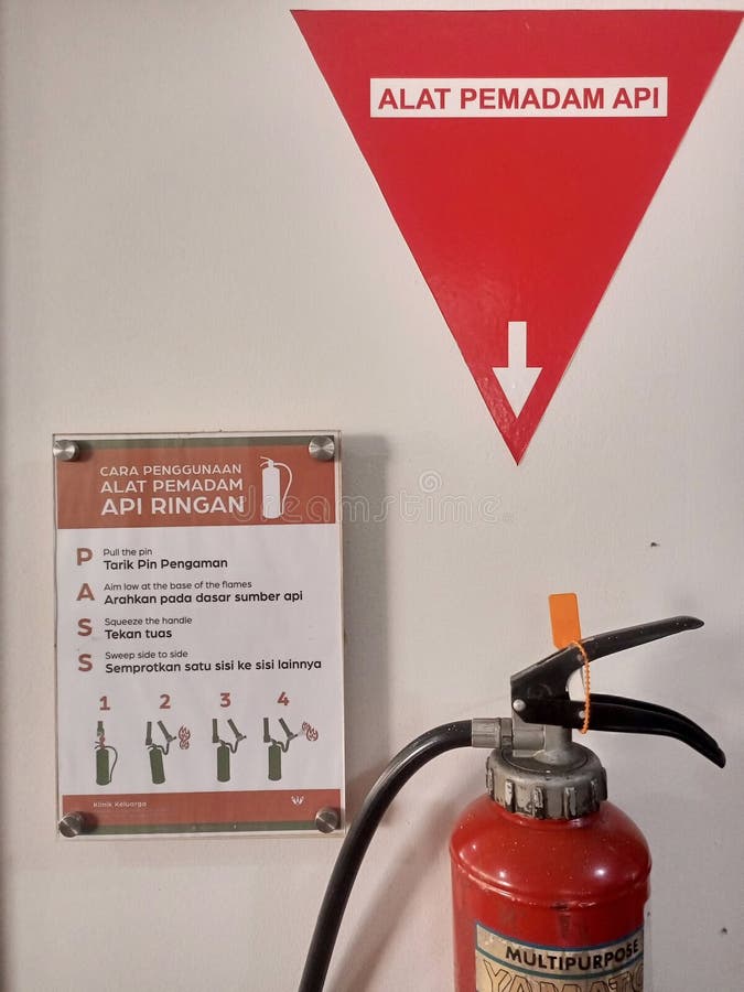 Fire Extinguisher and Signs Hanging on the Wall Editorial Stock Photo