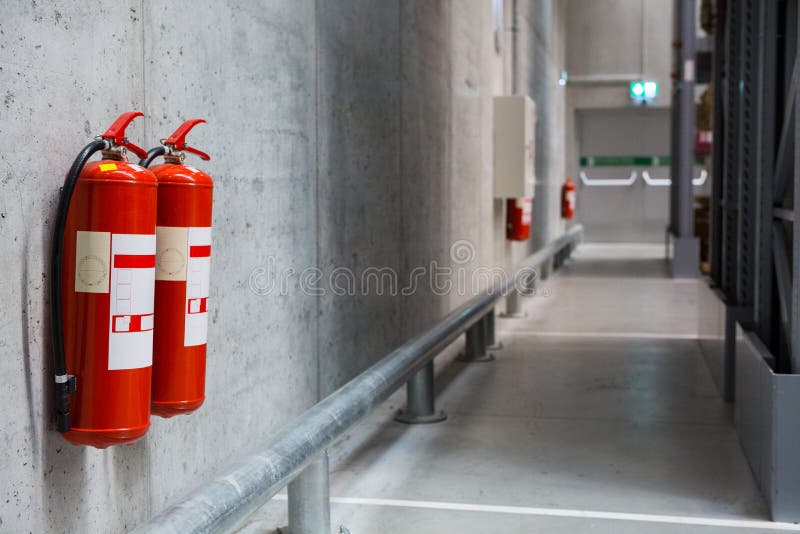 Fire Extinguishers in the Warehouse. Stock Image Image of space, warehouse 115569047
