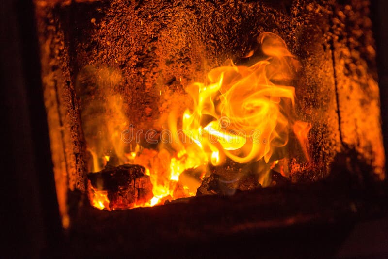Fire in Fireplace. Close Up of Red Fire in Stove Stock Photo Image of house, danger 81207768