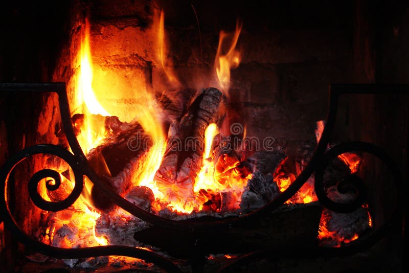 Fire in the fireplace closeup