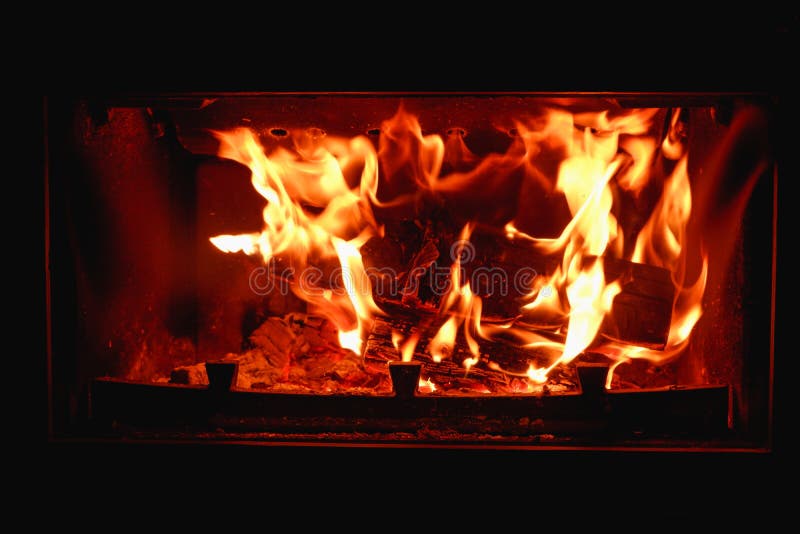 Firewood is Burning in the Fireplace. Closeup View of the Fire Stock Image Image of danger