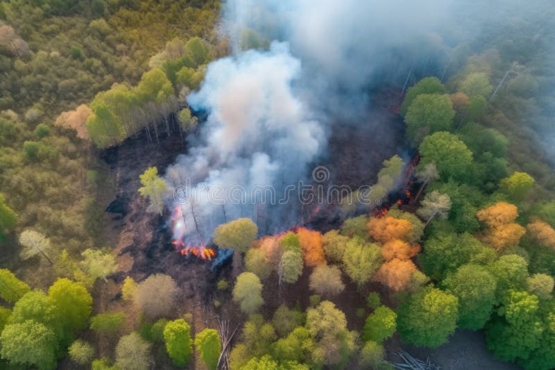 Fire in the Forest in Summer with Smoke, Natural Disaster, Cataclysm