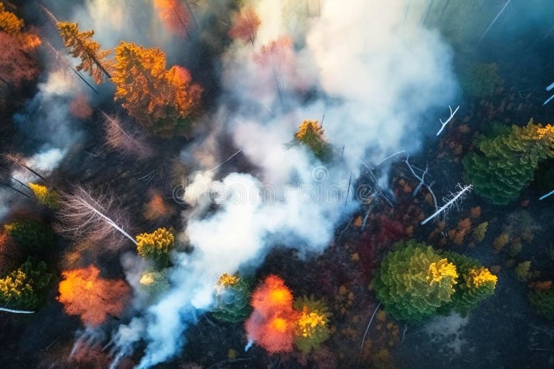 Fire in the Forest in Summer with Smoke, Natural Disaster, Cataclysm