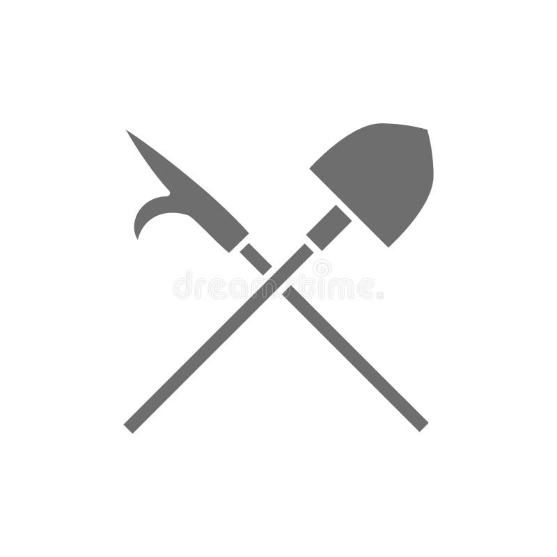 Vector fire gaff with shovel, firefighter equipment grey icon. Symbol and sign illustration design. Isolated on white background