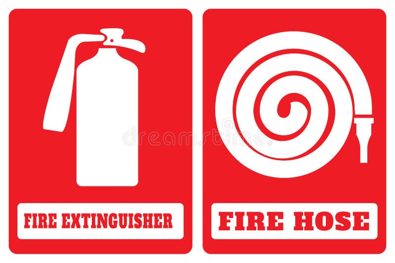 Fire Hose Sign and Fire Extinguisher Symbol Stock Vector Illustration