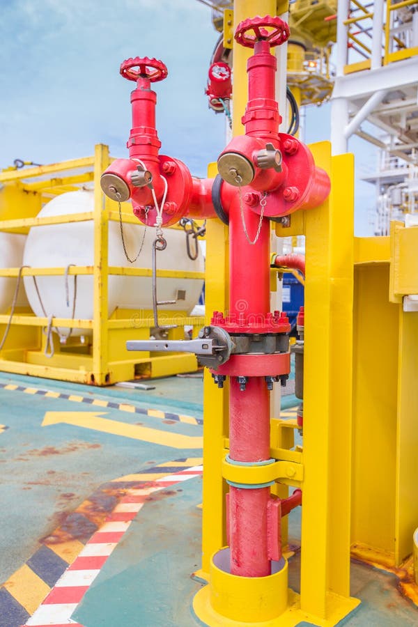 Fire hydrant, hose connection, firefighting equipment for fire fighter in oil and gas platform royalty free stock photos