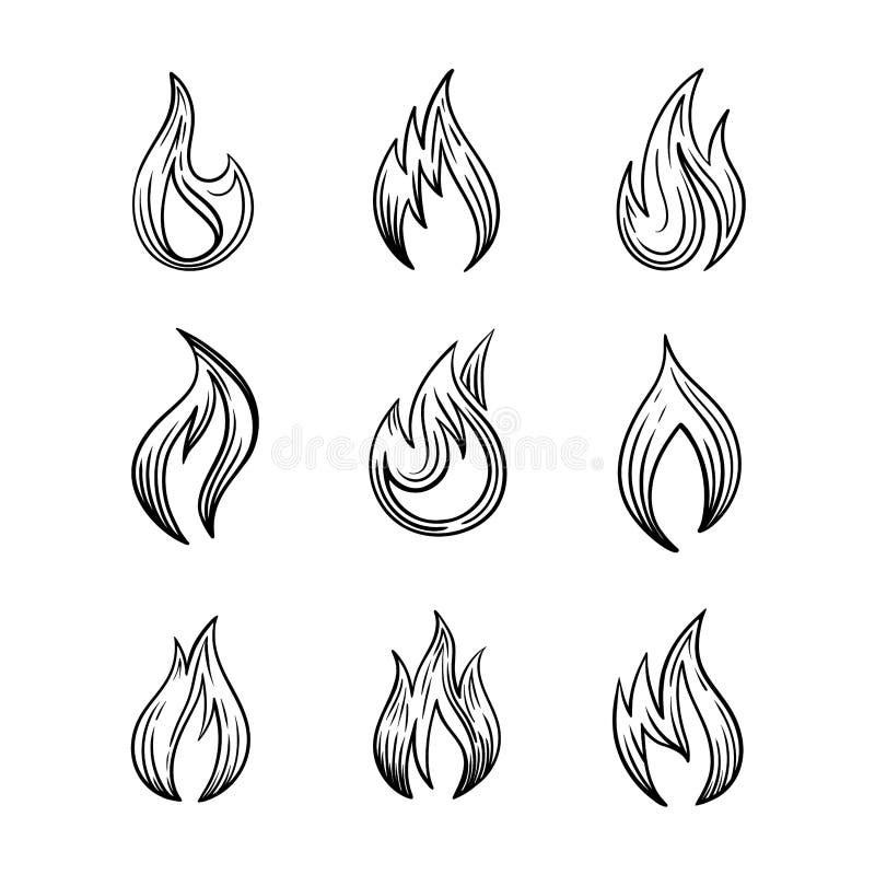 Cartoon Fire Flames Set and Line. Vector Stock Vector