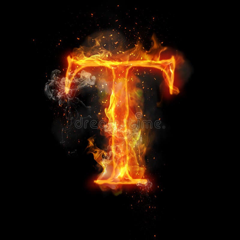 Fire letter T of burning flame. Flaming burn font or bonfire alphabet text with sizzling smoke and fiery or blazing shining heat effect. Incandescent hot red fire glow on black background. Fire letter T of burning flame. Flaming burn font or bonfire alphabet text with sizzling smoke and fiery or blazing shining heat effect. Incandescent hot red fire glow on black background