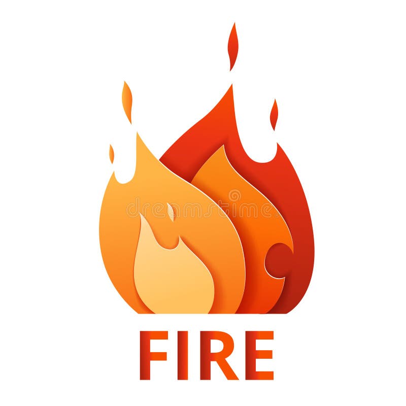 Fire Logo Cut Out Of Paper Icon Flame From Layers Vector Illustration