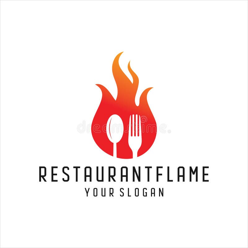 Fire Logo with Spoon and for, Restaurant Logo Template Cooking Logo