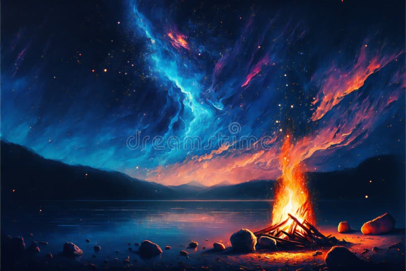 Fire Oil Painting Flames, Creative Digital Illustration Painting Stock