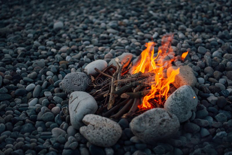 Fire Overlaid with Stones Burning Stock Photo Image of campfire