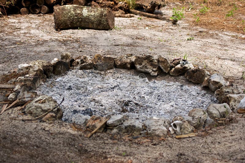 Fire pit filled with burnt ash