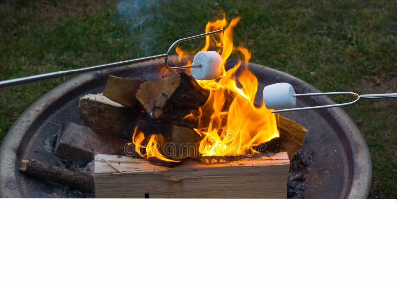 Fire Pit S`mores with White Banner Stock Image Image of family