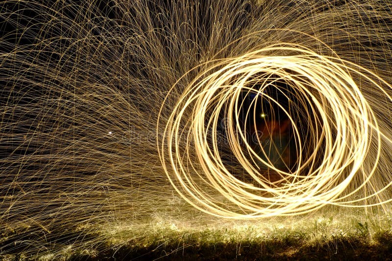 Fire Poi, Flaming Steel Wool Spinning Stock Image Image of cute