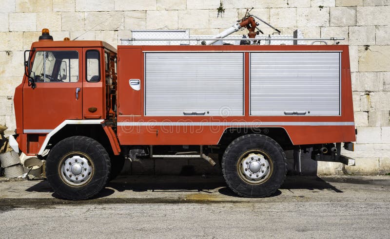 Fire rescue vehicle. Big red rescue car stock image