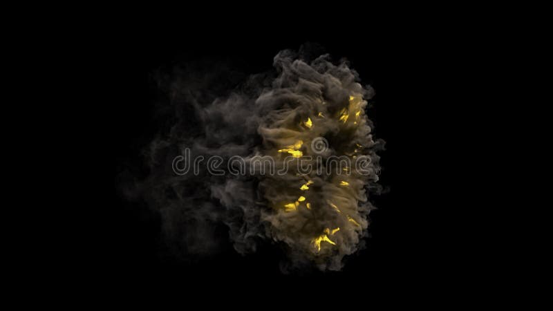 Fire ring with smoke, isolated on black background. Fire flame blow. Circle of flaming fire with black hole on dark