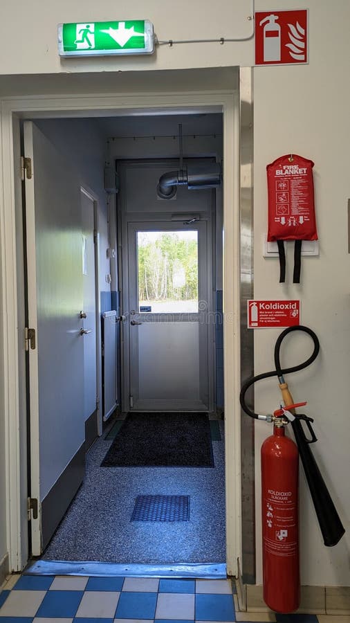 Fire Safety. Emergency Exit. Fire Prevention in the Kitchen Stock Photo