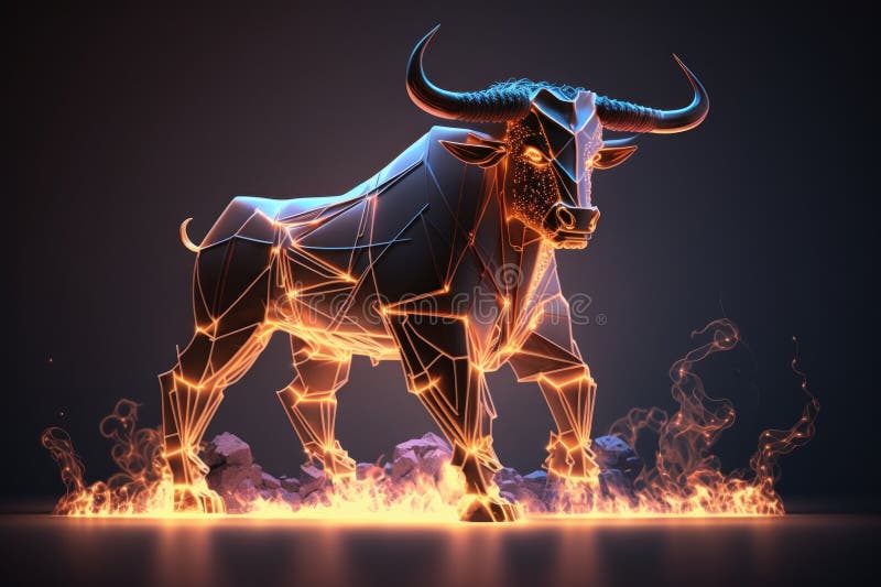 Fire Sculpture of Bull, Bullish Divergence in Stock Market and Crypto ...