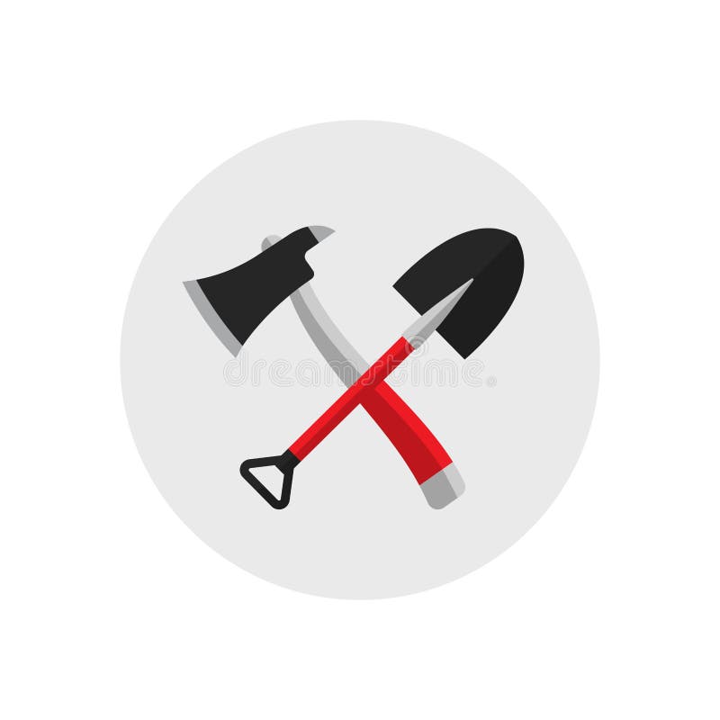 Fire shovel and ax. Single silhouette fire equipment icon. Vector illustration. Flat style.