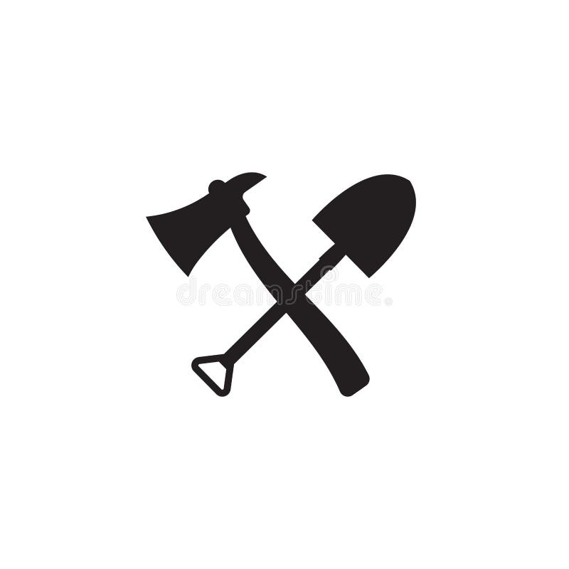 Fire shovel and ax. Single silhouette fire equipment icon. Vector illustration. Flat style.