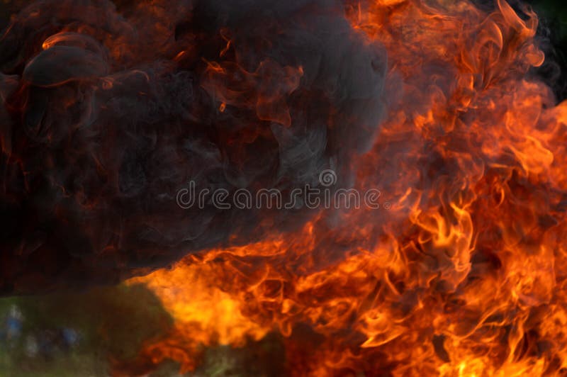 Fire and smoke background stock photo.