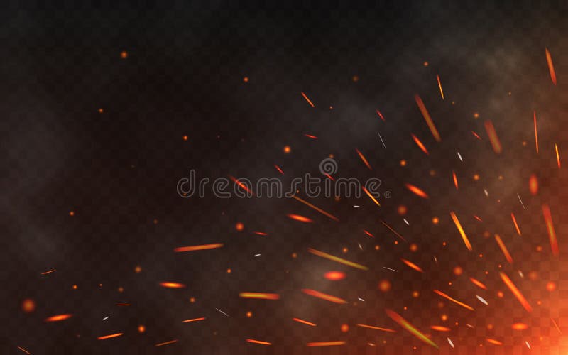 Fire sparks flying up on transparent background. Smoke and glowing particles on black. Realistic lighting sparks with bokeh effect for design. Vector illustration. Lighting bokeh vectors