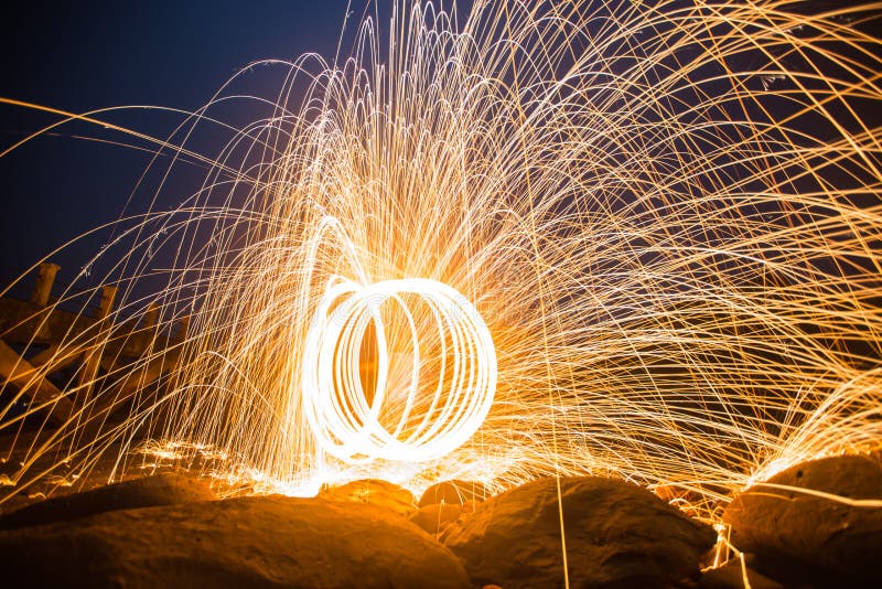 Fire Spinning from Steel Wool Stock Photo Image of circle, amazing